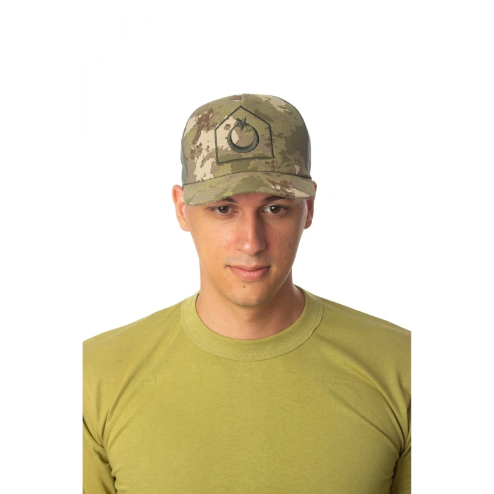 Kara Kuvvetleri Kamuflaj Renk Kokartli Fileli Nakis islemeli Arka Tarafi Ayarlamali Yazlik Astsubay Uzman Cavus Sapka Kep