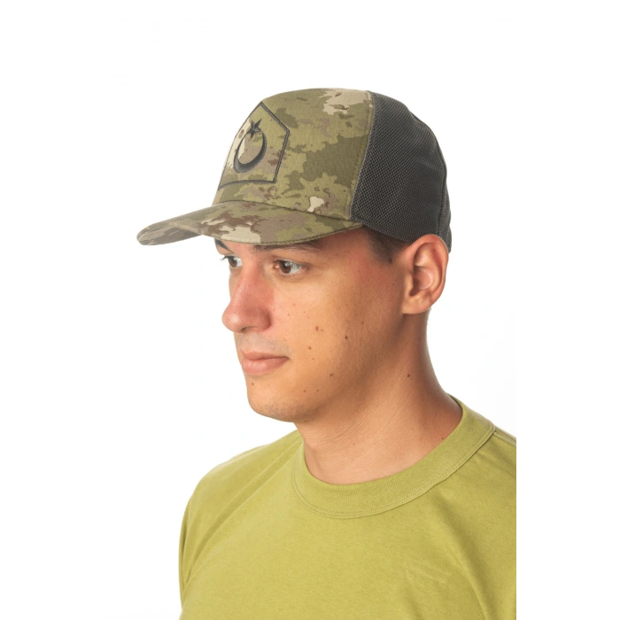 Kara Kuvvetleri Kamuflaj Renk Kokartli Fileli Nakis islemeli Arka Tarafi Ayarlamali Yazlik Astsubay Uzman Cavus Sapka Kep