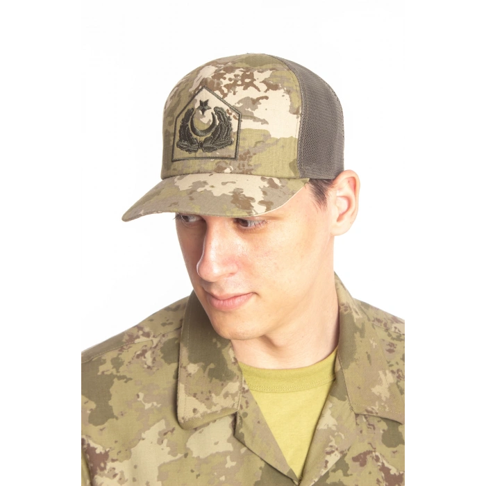Kara Kuvvetleri Kamuflaj Renk Kokartli Fileli Nakis islemeli Arkasi Ayarlamali Yazlik Subay Karaci Sapka Kep