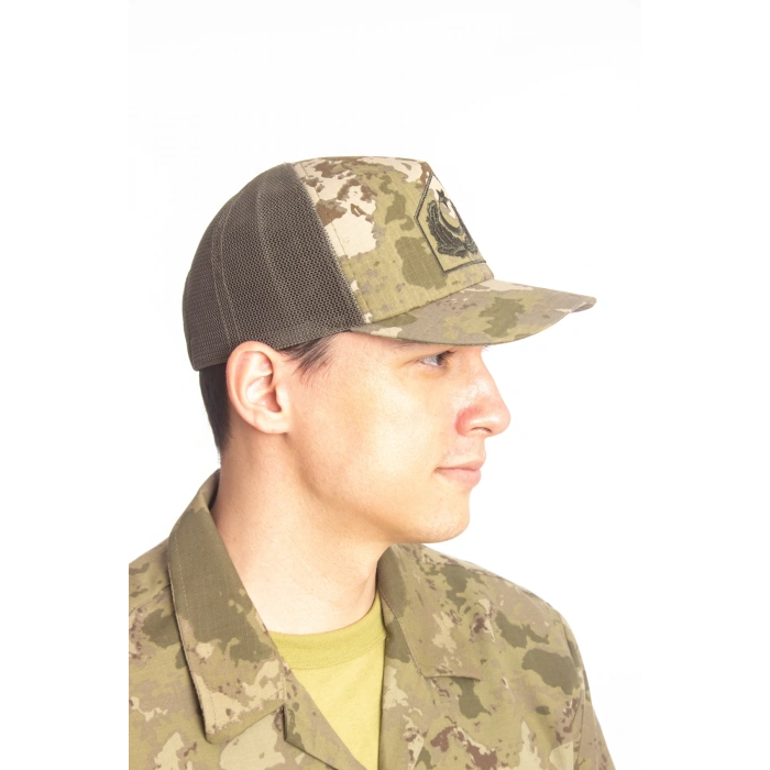 Kara Kuvvetleri Kamuflaj Renk Kokartli Fileli Nakis islemeli Arkasi Ayarlamali Yazlik Subay Karaci Sapka Kep