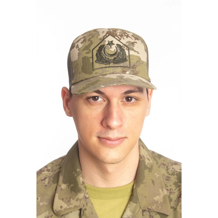 Kara Kuvvetleri Kamuflaj Renk Kokartli Fileli Nakis islemeli Arkasi Ayarlamali Yazlik Subay Karaci Sapka Kep