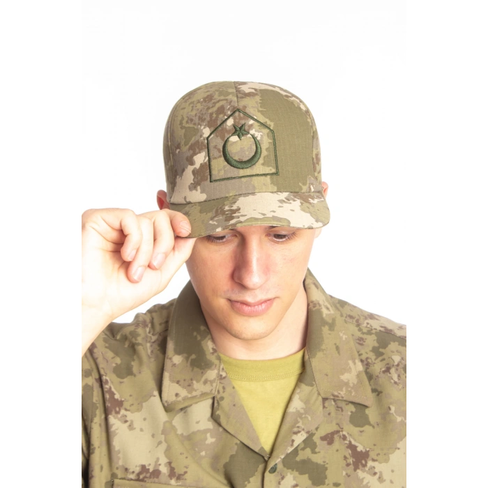 Kara Kuvvetleri Kamuflaj Renk Kokartli Fileli Nakis islemeli Arkasi Ayarlamali Astsubay Uzman Cavus Karaci Sapka Kep