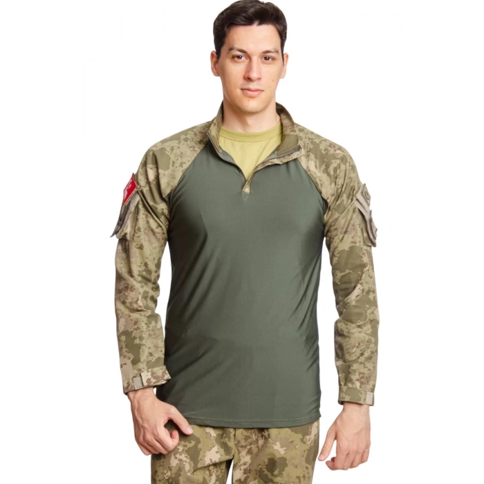 Kara Kuvvetleri Kamuflaj Renkli Uzun Kollu Taktik Likrali Operasyon Combat Tisort