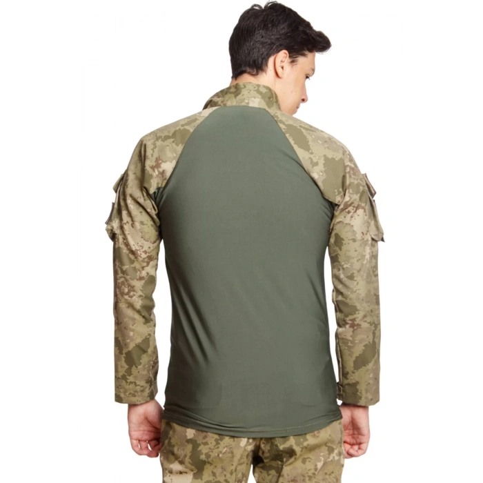 Kara Kuvvetleri Kamuflaj Renkli Uzun Kollu Taktik Likrali Operasyon Combat Tisort