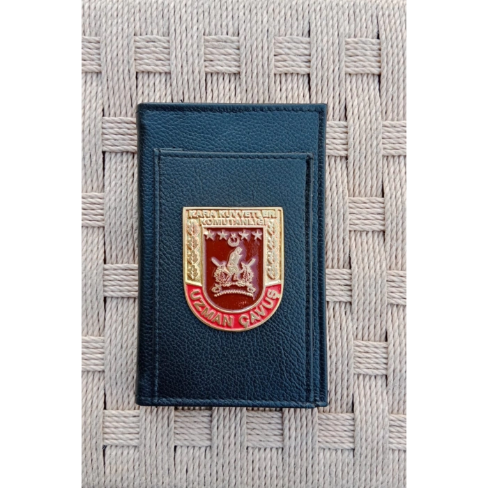 kara kuvvetleri komutanligi uzman cavus yazili amblemli ozel tasarim hakiki deri rozetli bloknot