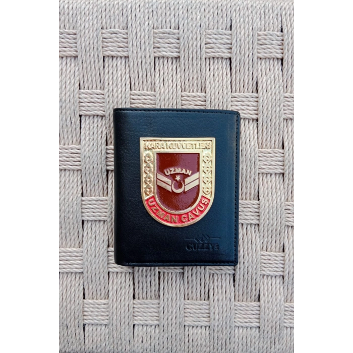 kara kuvvetleri uzman cavus amblemli ozel tasarim hakiki deri rozetli cuzdan