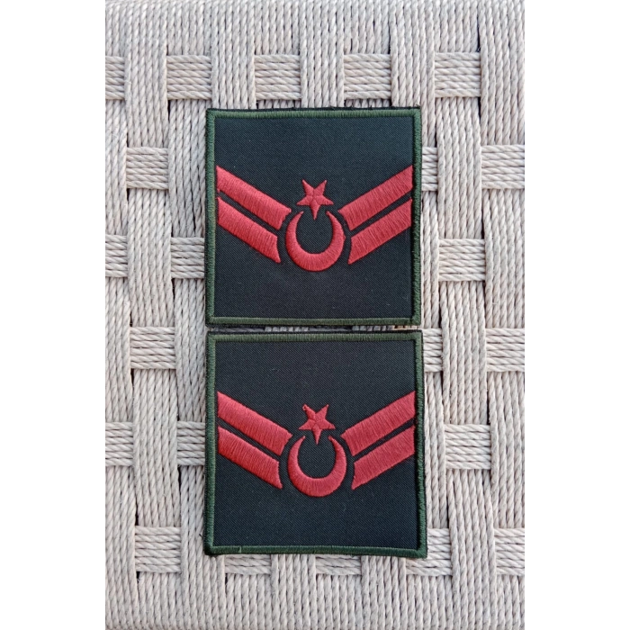 Kara Kuvvetleri Uzman Cavus Yesil Renk Harici ve Dahili Bez Nakis Kol Rutbe