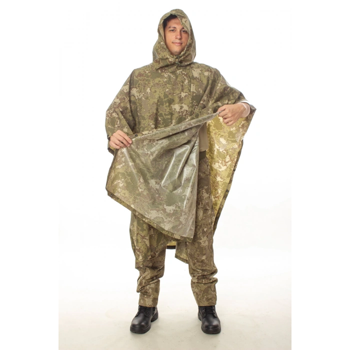 kara kuvvetleri yeni kamuflaj renkli kapusonlu citcitli mumlu hafif su gecirmez yagmurluk askeri panco