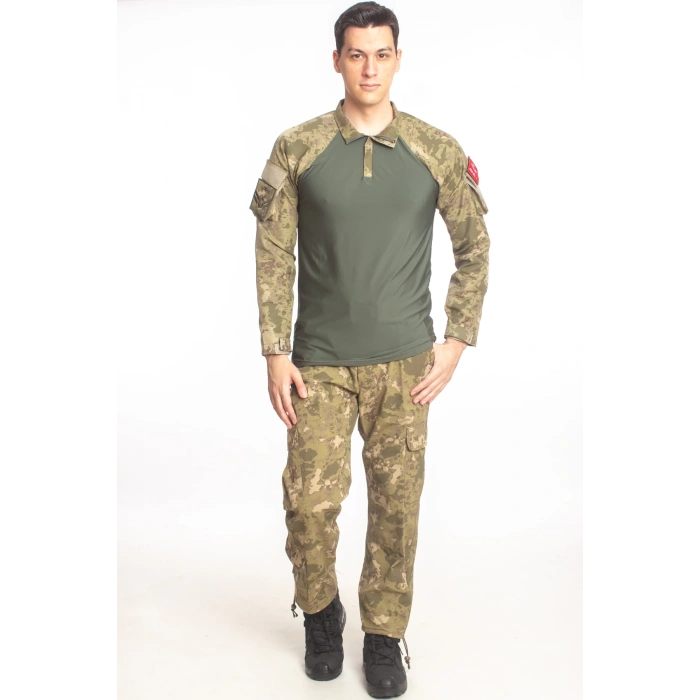kara kuvvetleri yeni kamuflaj renkli kargo cepli taktik pantolon uzun kollu likrali combat t shirt