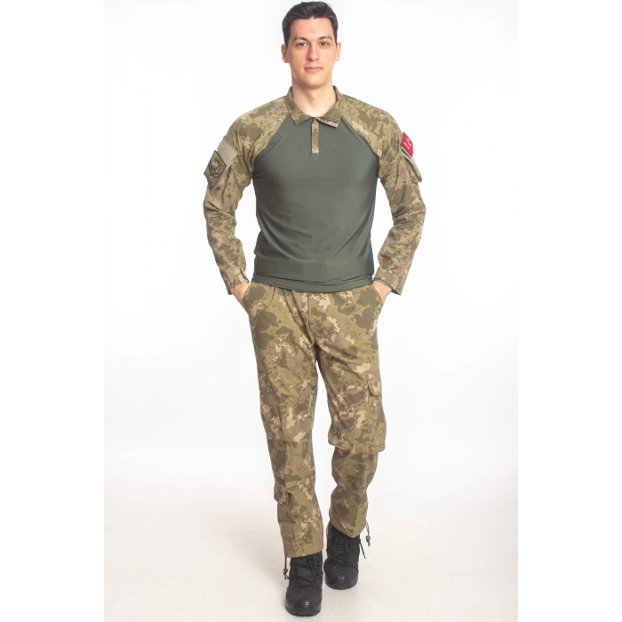 kara kuvvetleri yeni kamuflaj renkli kargo cepli taktik pantolon uzun kollu likrali combat t shirt