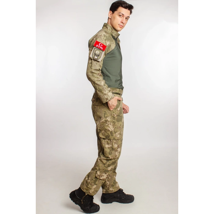 kara kuvvetleri yeni kamuflaj renkli kargo cepli taktik pantolon uzun kollu likrali combat t shirt