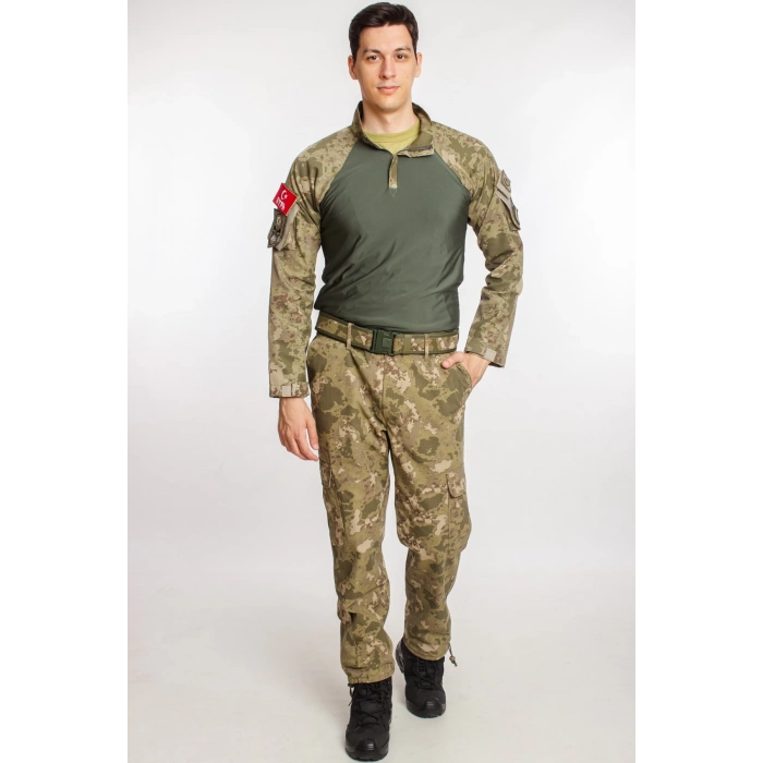 kara kuvvetleri yeni kamuflaj renkli kargo cepli taktik pantolon uzun kollu likrali combat t shirt