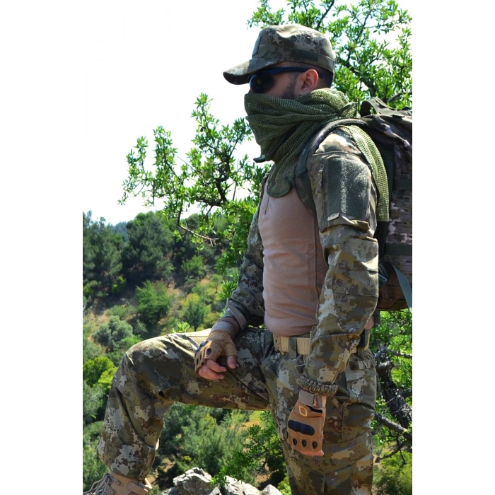 kara kuvvetleri yeni kamuflaj renkli uzun kollu 4 cepli bato yaka ceyrek fermuarli operasyon taktik combat tisort