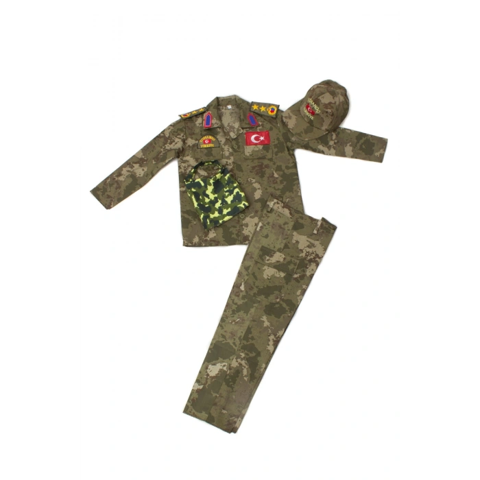 Kara Kuvvetleri Kamuflaj Renkli Uzun Kollu Yarbay Komando Fularli Karaci Cocuk Kostum Takim