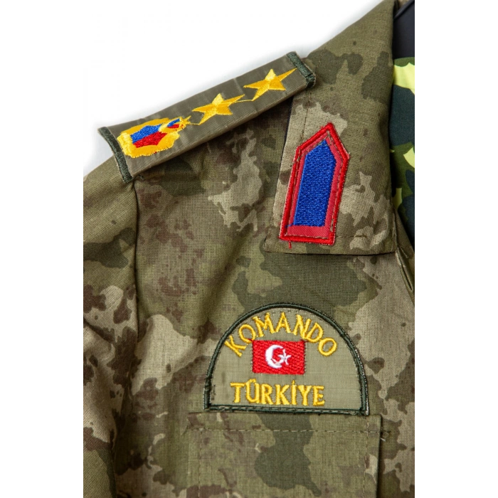 Kara Kuvvetleri Kamuflaj Renkli Uzun Kollu Yarbay Komando Fularli Karaci Cocuk Kostum Takim