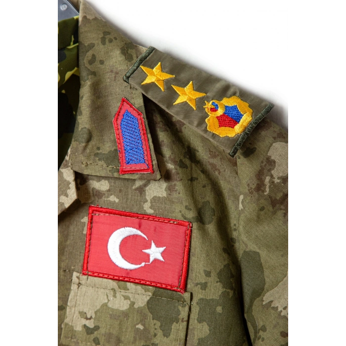Kara Kuvvetleri Kamuflaj Renkli Uzun Kollu Yarbay Komando Fularli Karaci Cocuk Kostum Takim
