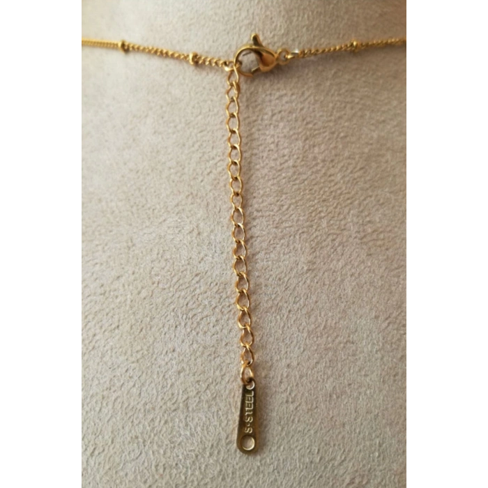 kare tasarim ince gold zincirli altin renkli zirkon tasli kaliteli paslanmaz celik kolye stainless stell