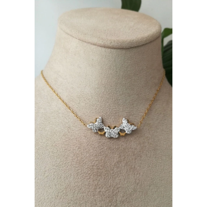 kelebek tasarim tasarim ince gold zincir altin renkli kaliteli paslanmaz celik kolye stainless stell