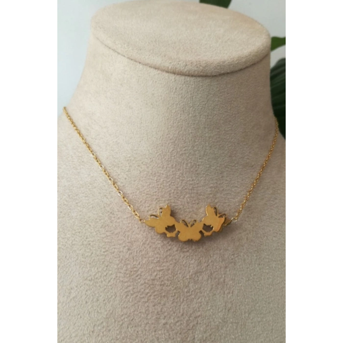 kelebek tasarim tasarim ince gold zincir altin renkli kaliteli paslanmaz celik kolye stainless stell
