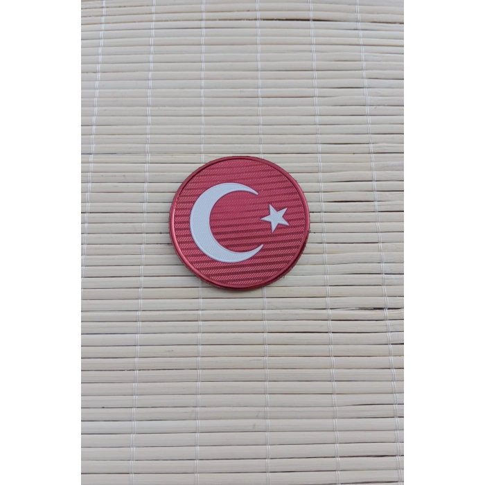 kirmizi ayyildiz bayrakli tpu 3d termoplastik yuvarlak kirmizi zemin arma patch pec