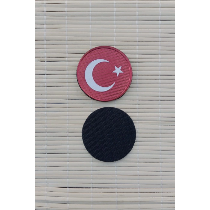 kirmizi ayyildiz bayrakli tpu 3d termoplastik yuvarlak kirmizi zemin arma pec patch