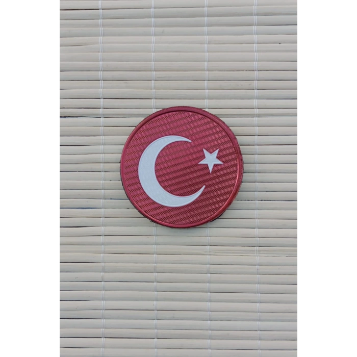 kirmizi ayyildiz bayrakli tpu 3d termoplastik yuvarlak kirmizi zemin arma pec patch