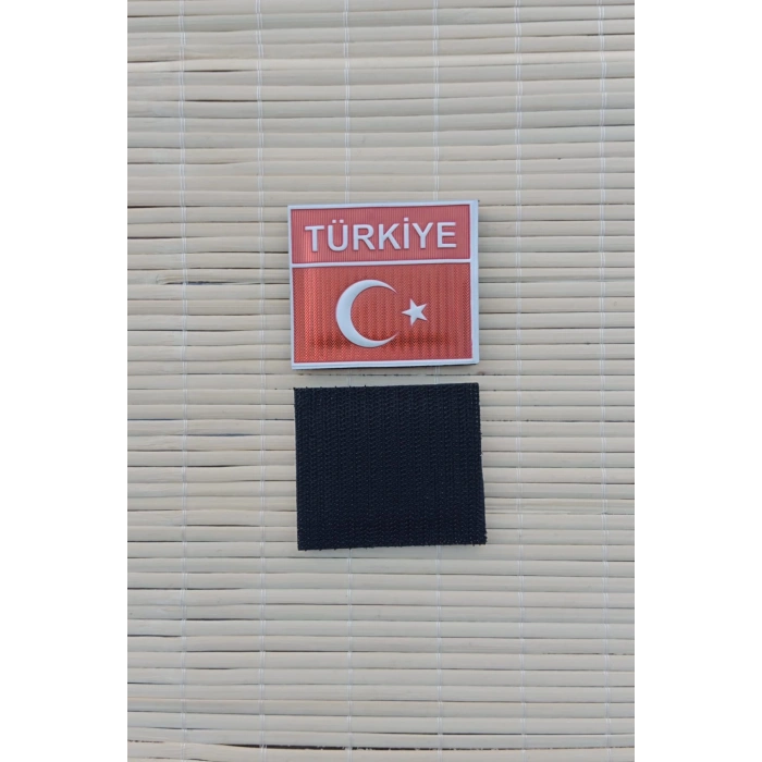 kirmizi ayyildiz bayrakli turkiye yazili kirmizi zemin tpu 3d termoplastik dikdortgen arma pec patch