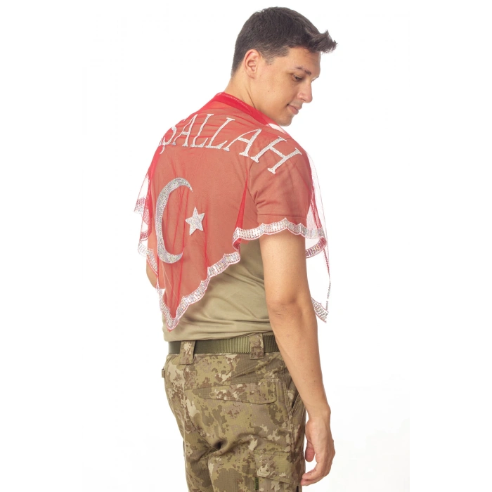 Kirmizi Beyaz Ayyildiz Masallah Yazılı Pul islemeli Asker Ugurlama Sali