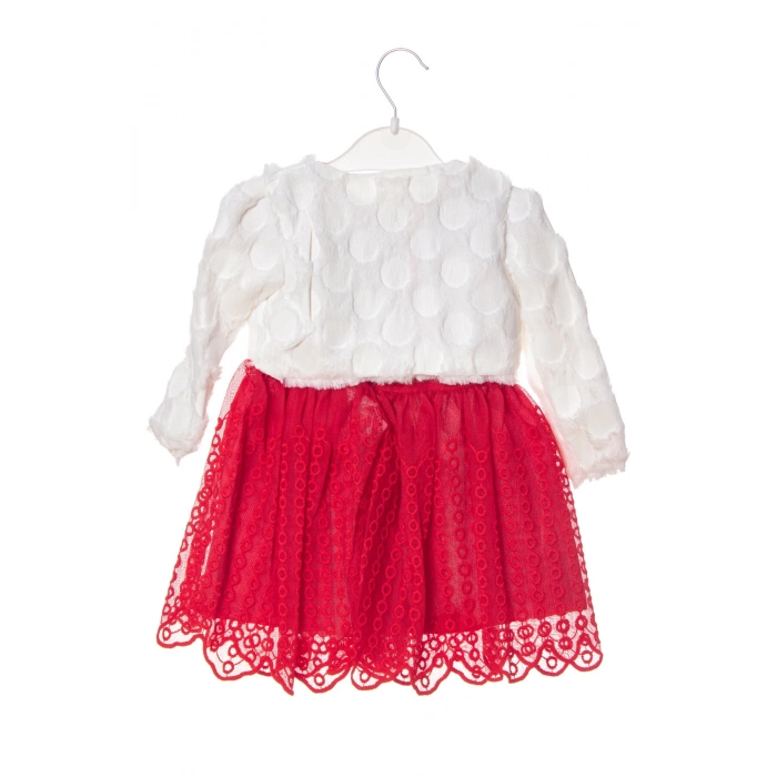 kirmizi beyaz renkli bolerolu yunlu tullu astarli pamuklu kaliteli uzun kollu kiz cocuk elbise