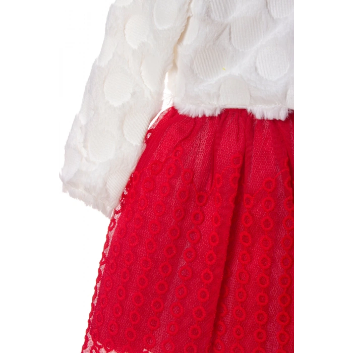 kirmizi beyaz renkli bolerolu yunlu tullu astarli pamuklu kaliteli uzun kollu kiz cocuk elbise