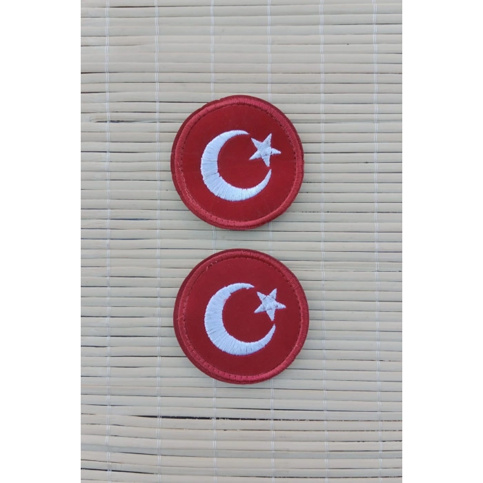 kirmizi kadife yuvarlak zemin ayyildiz nakis islemeli arma pec patch