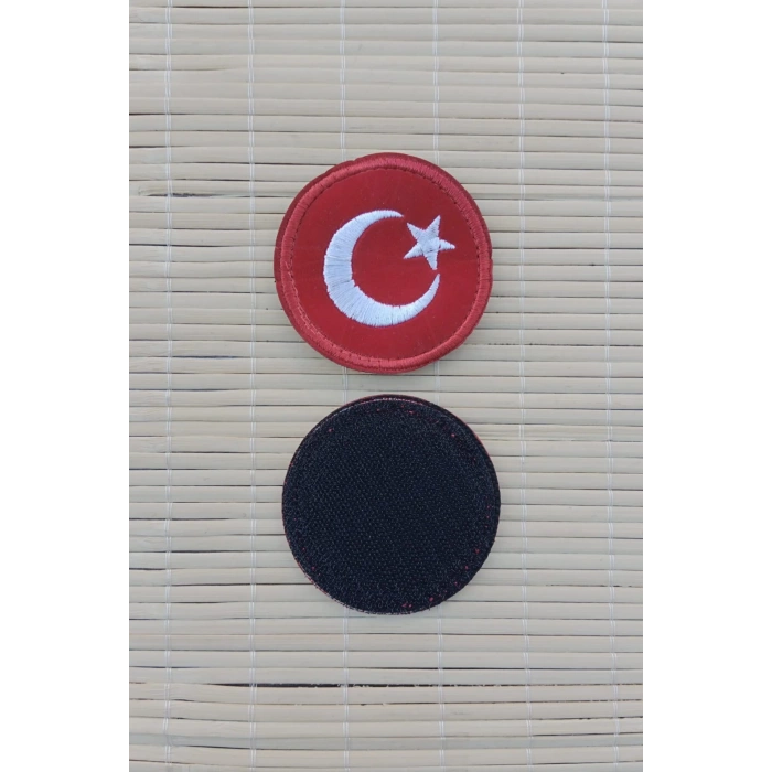 kirmizi kadife yuvarlak zemin ayyildiz nakis islemeli arma pec patch