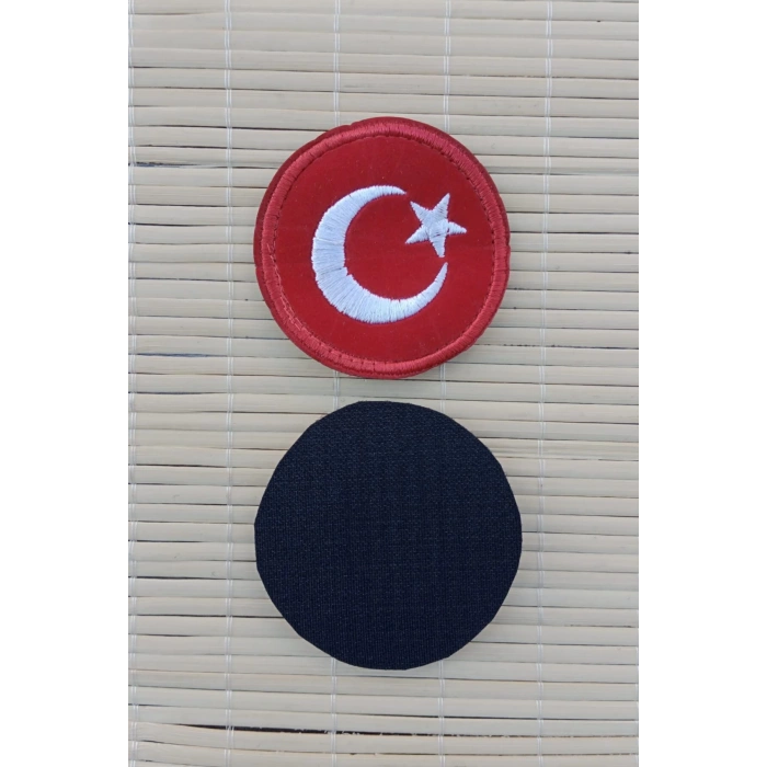 kirmizi kadife yuvarlak zemin ayyildiz nakis islemeli arma pec patch