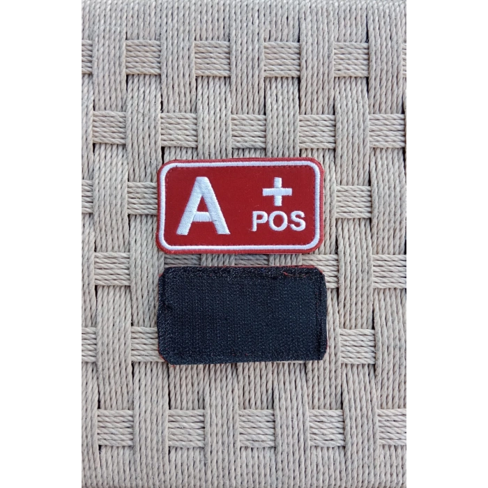 kirmizi kadife zemin beyaz nakis islemeli A + pos kan gruplu arma patch pec