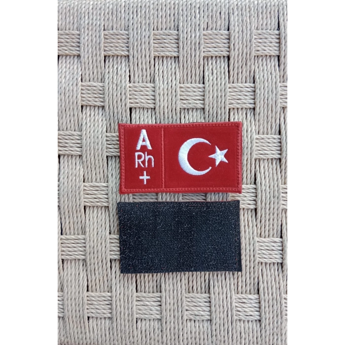 kirmizi kadife zemin beyaz nakis islemeli A rh + kan gruplu pec arma patch