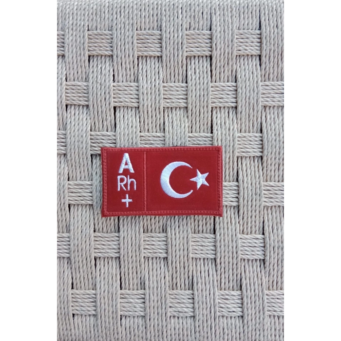 kirmizi kadife zemin beyaz nakis islemeli A rh + kan gruplu pec arma patch