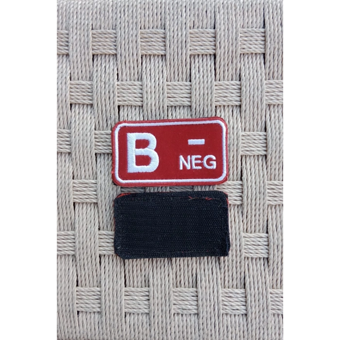 kirmizi kadife zemin beyaz nakis islemeli B - neg kan gruplu arma patch pec