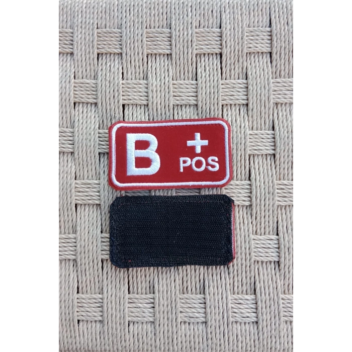 kirmizi kadife zemin beyaz nakis islemeli B + pos kan gruplu arma patch pec