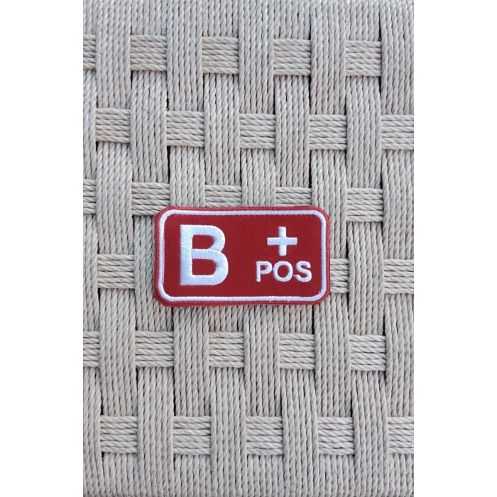 kirmizi kadife zemin beyaz nakis islemeli B + pos kan gruplu arma patch pec