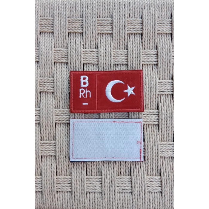 Kırmızı Kadife Zemin Beyaz Nakış işlemeli B Rh - Kan Gruplu Arma Patch Peç
