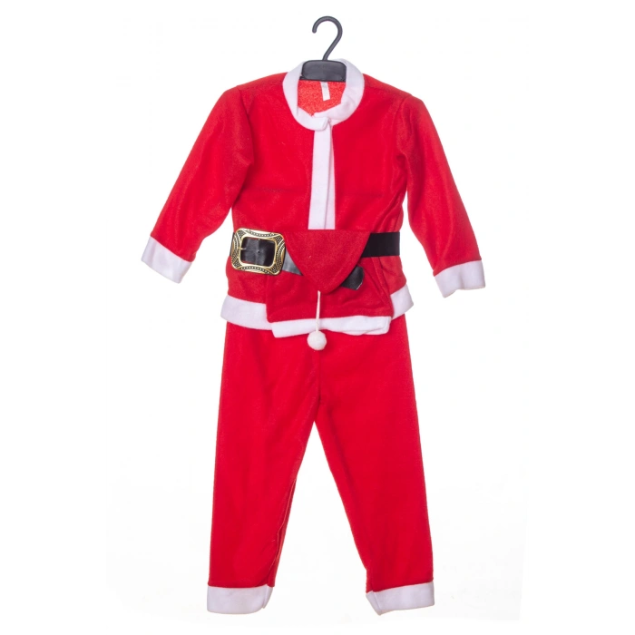 kirmizi renkli bereli kemerli kaliteli uzun kollu noel baba detayli unisex kostum