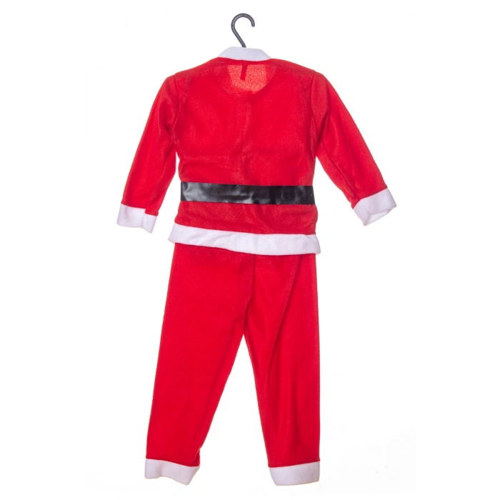 kirmizi renkli bereli kemerli kaliteli uzun kollu noel baba detayli unisex kostum