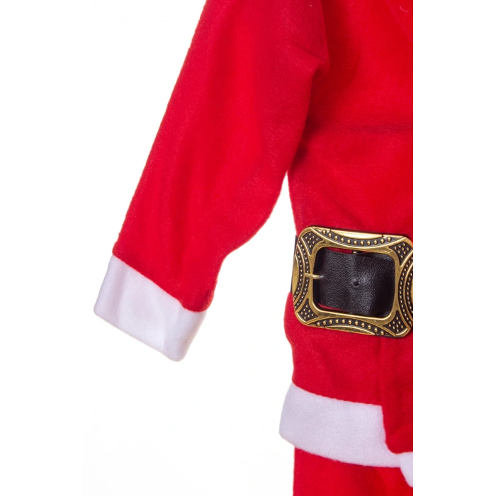 kirmizi renkli bereli kemerli kaliteli uzun kollu noel baba detayli unisex kostum