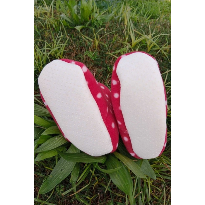 kirmizi renkli cicekli pembe gul modeli ici pamuklu organik hafif taban ortopedik cocuk bebek ilkadim patik panduf