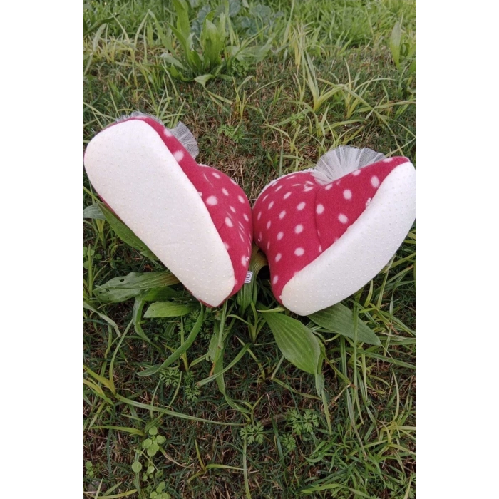 kirmizi renkli dantelli beyaz tasli cicekli model ici pamuklu organik hafif taban ortopedik cocuk bebek ilkadim patik panduf