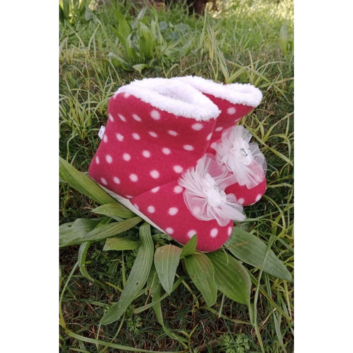 kirmizi renkli dantelli beyaz tasli cicekli model ici pamuklu organik hafif taban ortopedik cocuk bebek ilkadim patik panduf