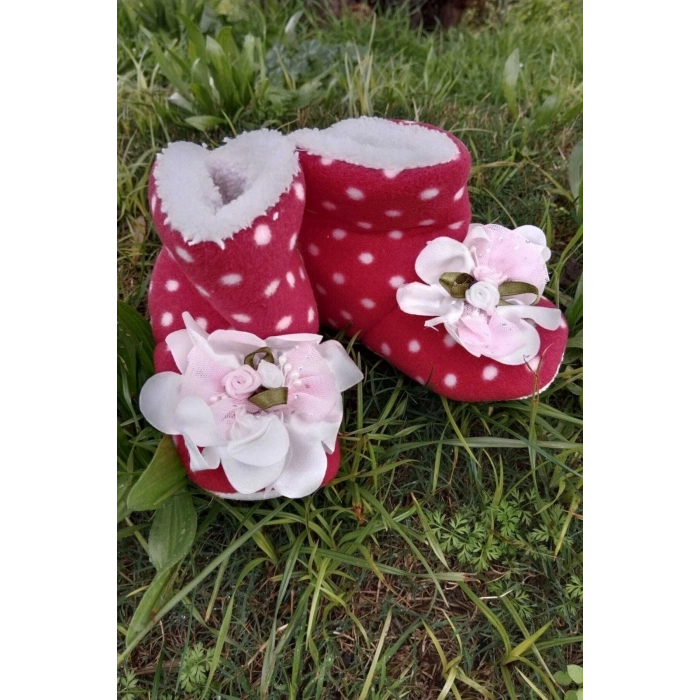 kirmizi renkli fiyonklu cicekli pembe beyaz gul modeli dantelli ici pamuklu organik hafif taban ortopedik cocuk bebek ilkadim patik panduf