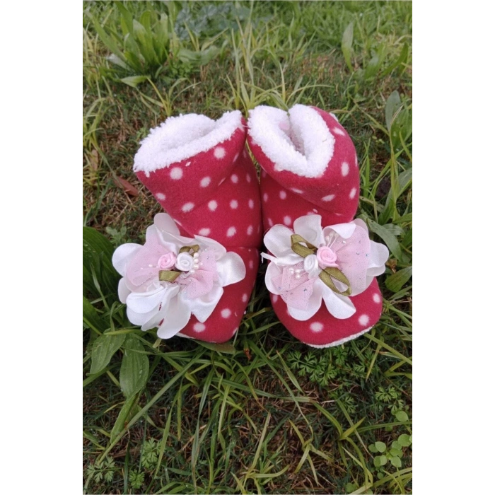 kirmizi renkli fiyonklu cicekli pembe beyaz gul modeli dantelli ici pamuklu organik hafif taban ortopedik cocuk bebek ilkadim patik panduf