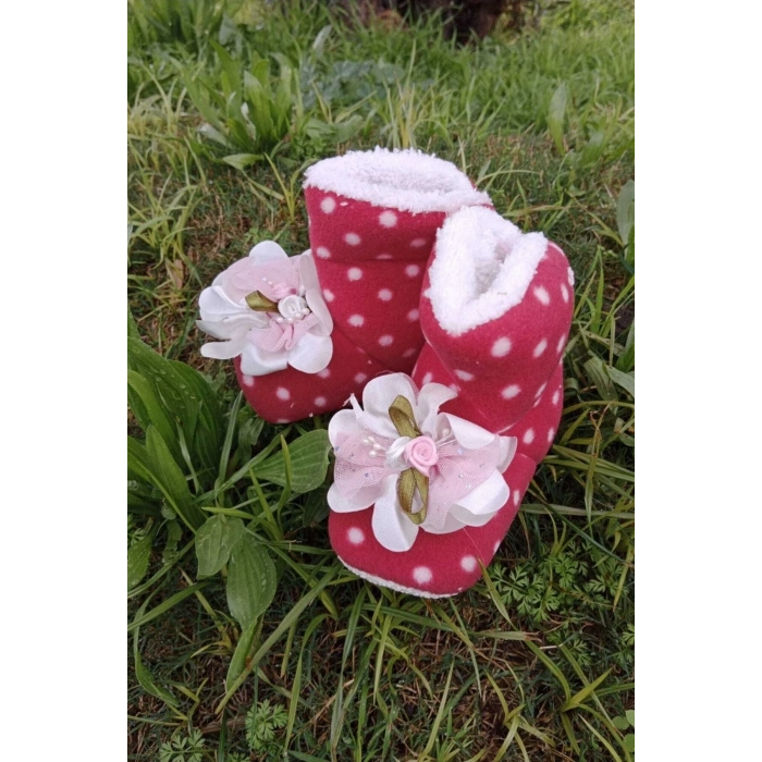 kirmizi renkli fiyonklu cicekli pembe beyaz gul modeli dantelli ici pamuklu organik hafif taban ortopedik cocuk bebek ilkadim patik panduf