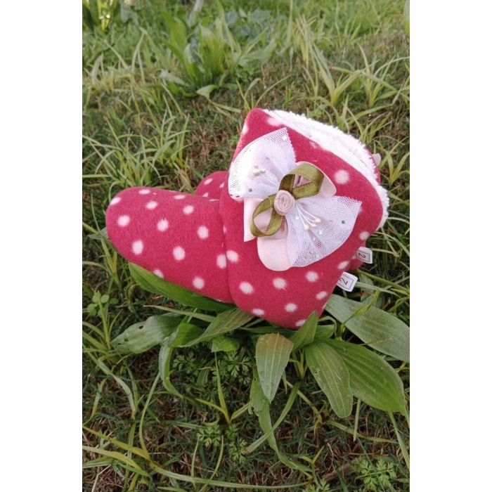 kirmizi renkli fiyonklu cicekli pembe gul modeli ici pamuklu organik hafif taban ortopedik cocuk bebek ilkadim patik panduf